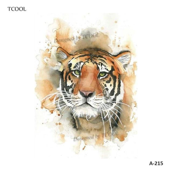 HXMAN Tiger Temporary Watercolor Tattoo Sticker Waterproof Women Fashion Fake Body Art Arm Tattoos 9.8X6cm Kids Hand Tatoo A-044