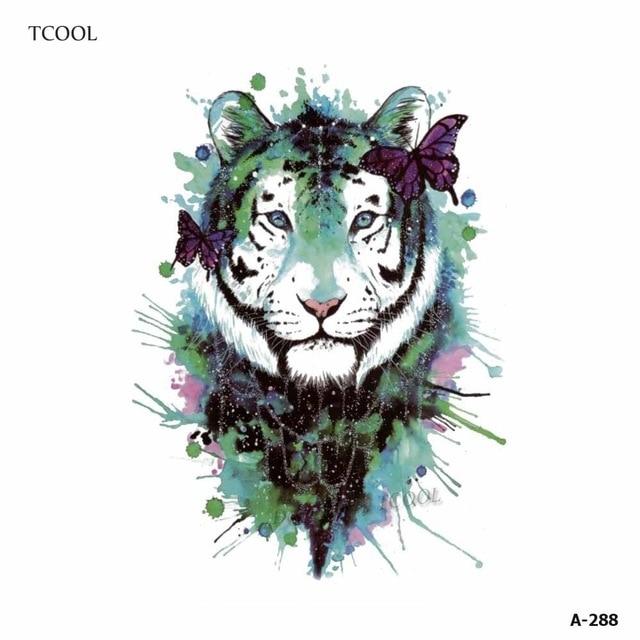 HXMAN Tiger Temporary Watercolor Tattoo Sticker Waterproof Women Fashion Fake Body Art Arm Tattoos 9.8X6cm Kids Hand Tatoo A-044