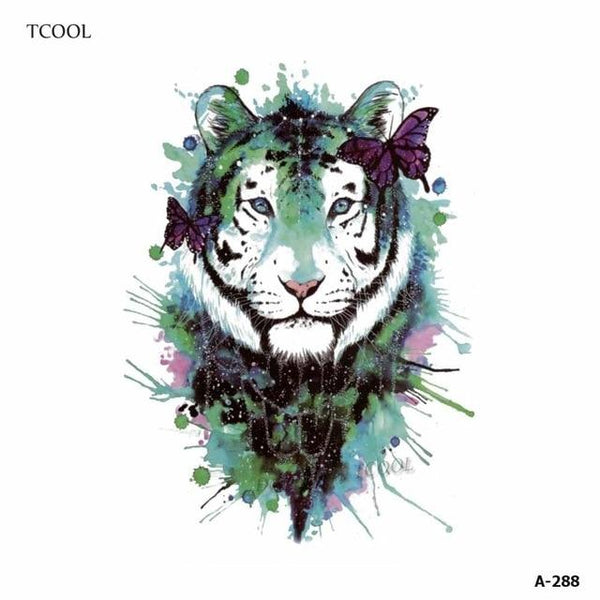 HXMAN Tiger Temporary Watercolor Tattoo Sticker Waterproof Women Fashion Fake Body Art Arm Tattoos 9.8X6cm Kids Hand Tatoo A-044