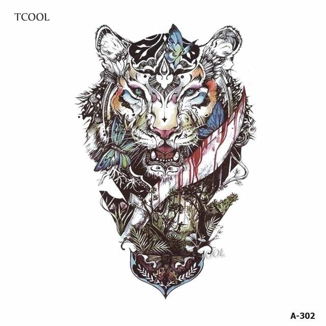 HXMAN Tiger Temporary Watercolor Tattoo Sticker Waterproof Women Fashion Fake Body Art Arm Tattoos 9.8X6cm Kids Hand Tatoo A-044