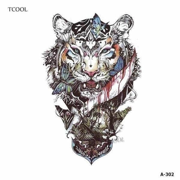 HXMAN Tiger Temporary Watercolor Tattoo Sticker Waterproof Women Fashion Fake Body Art Arm Tattoos 9.8X6cm Kids Hand Tatoo A-044