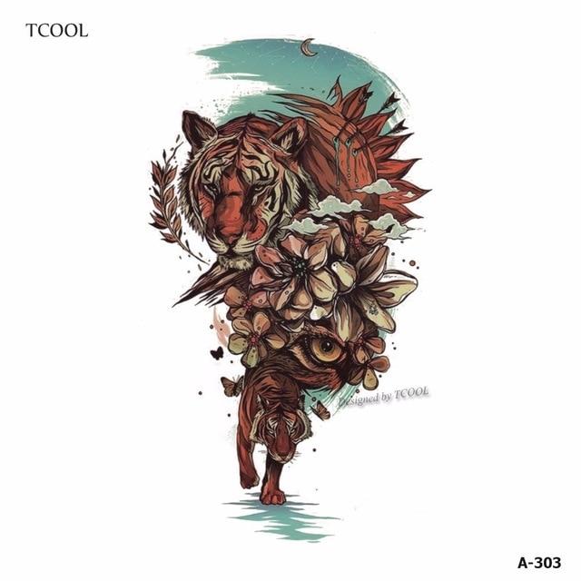 HXMAN Tiger Temporary Watercolor Tattoo Sticker Waterproof Women Fashion Fake Body Art Arm Tattoos 9.8X6cm Kids Hand Tatoo A-044