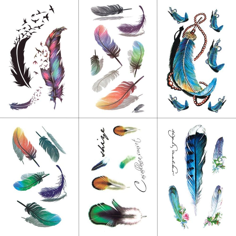 HXMAN Feather Temporary Tattoos Waterproof Women Tattoo Sticker Fashion Fake Body Art Men 10.5X6cm Kids Adult Hand Tatoo B-012