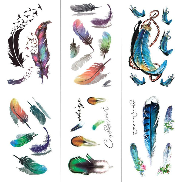 HXMAN Feather Temporary Tattoos Waterproof Women Tattoo Sticker Fashion Fake Body Art Men 10.5X6cm Kids Adult Hand Tatoo B-012