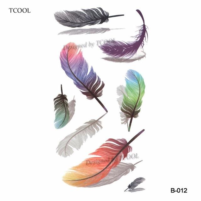 HXMAN Feather Temporary Tattoos Waterproof Women Tattoo Sticker Fashion Fake Body Art Men 10.5X6cm Kids Adult Hand Tatoo B-012