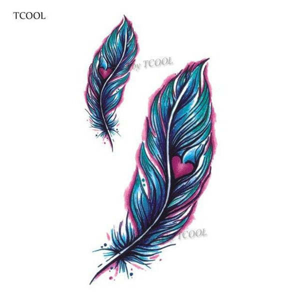 HXMAN Feather Temporary Tattoos Waterproof Women Tattoo Sticker Fashion Fake Body Art Men 10.5X6cm Kids Adult Hand Tatoo B-012