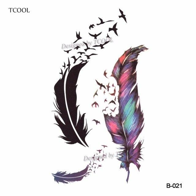 HXMAN Feather Temporary Tattoos Waterproof Women Tattoo Sticker Fashion Fake Body Art Men 10.5X6cm Kids Adult Hand Tatoo B-012