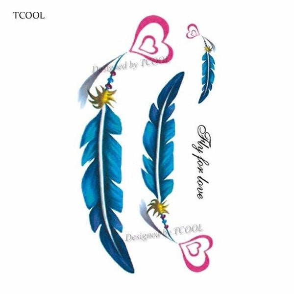 HXMAN Feather Temporary Tattoos Waterproof Women Tattoo Sticker Fashion Fake Body Art Men 10.5X6cm Kids Adult Hand Tatoo B-012