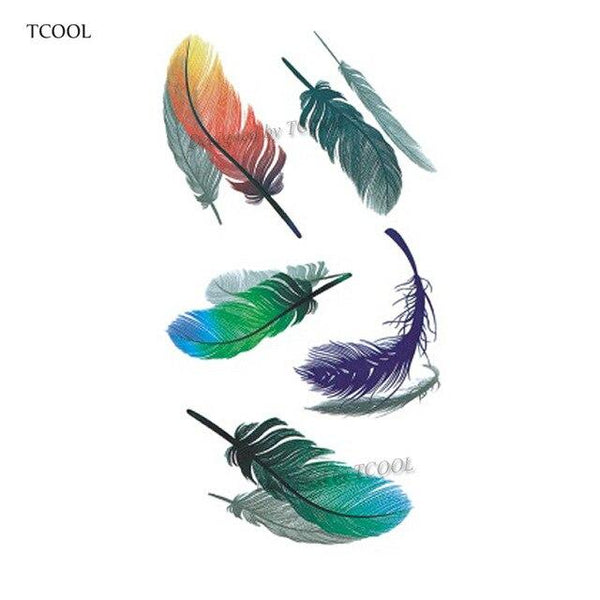 HXMAN Feather Temporary Tattoos Waterproof Women Tattoo Sticker Fashion Fake Body Art Men 10.5X6cm Kids Adult Hand Tatoo B-012