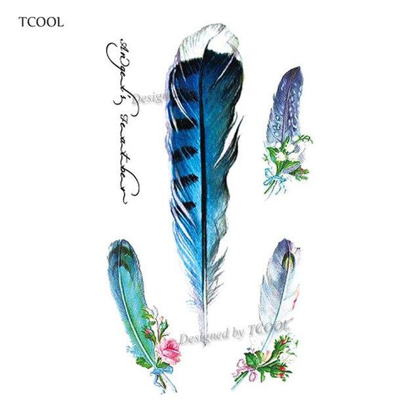 HXMAN Feather Temporary Tattoos Waterproof Women Tattoo Sticker Fashion Fake Body Art Men 10.5X6cm Kids Adult Hand Tatoo B-012