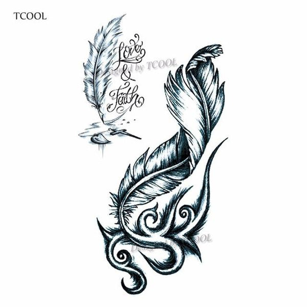 HXMAN Feather Temporary Tattoos Waterproof Women Tattoo Sticker Fashion Fake Body Art Men 10.5X6cm Kids Adult Hand Tatoo B-012