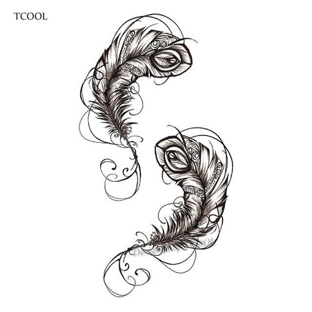 HXMAN Feather Temporary Tattoos Waterproof Women Tattoo Sticker Fashion Fake Body Art Men 10.5X6cm Kids Adult Hand Tatoo B-012