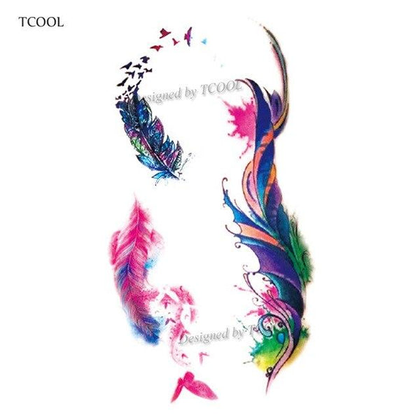 HXMAN Feather Temporary Tattoos Waterproof Women Tattoo Sticker Fashion Fake Body Art Men 10.5X6cm Kids Adult Hand Tatoo B-012