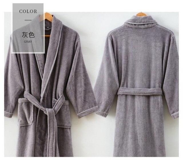 Men's Winter Cotton Terry Bathrobe Warm Soft Hooded Toweled Bath Robe Male Grey White Kimono Long Dressing Gown Autumn