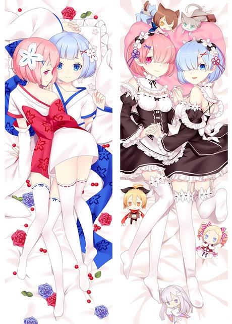 Update Anim Re Zero kara Hajimeru Isekai Seikatsu characters sexy girl Rem & Ram Dakimakura pillow cover hugging body pillowcase
