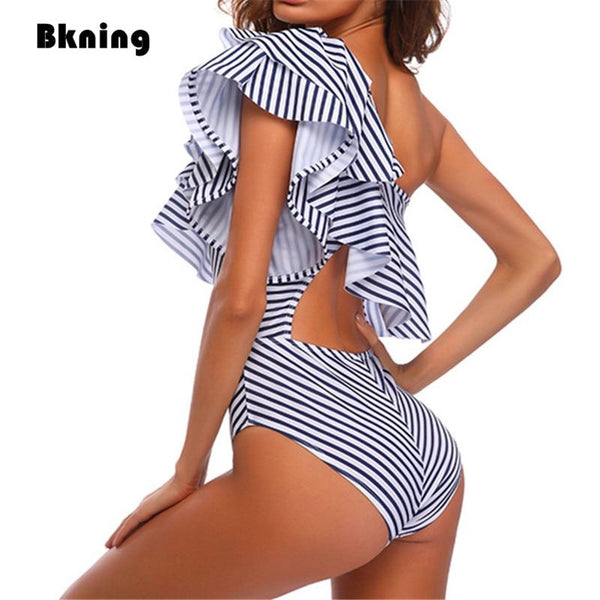 Bkning XXL Striped One Piece Swimwear Large Women Summer 2019 Monokini Puls Size Swimsuit Ruffle Onepiece Bathing Suit 1 Trikini