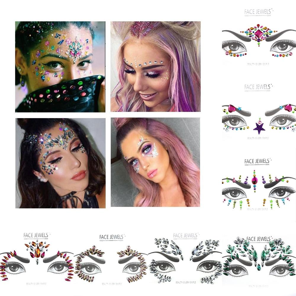 Make Up Adhesive Face Jewels Gems Temporary Tattoo Face Jewels Festival Party Body Art Gems Rhinestone Flash Tattoos Stickers