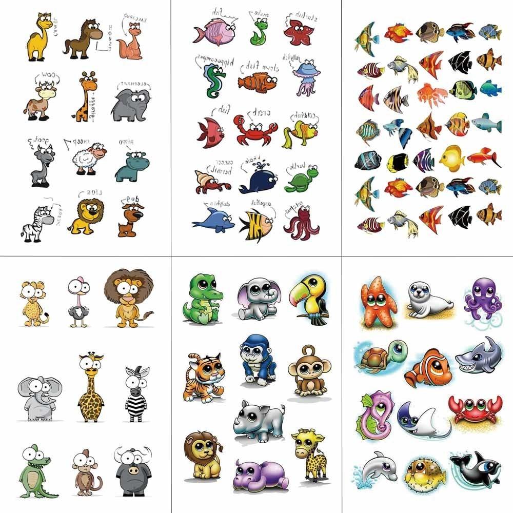 HXMAN Cartoon Animals Children Temporary Tattoo Sticker Waterproof Fashion Fake Body Art Tattoos 9.8X6cm Kids Face Tatoo B-030