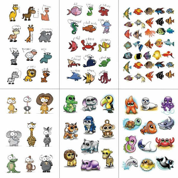HXMAN Cartoon Animals Children Temporary Tattoo Sticker Waterproof Fashion Fake Body Art Tattoos 9.8X6cm Kids Face Tatoo B-030