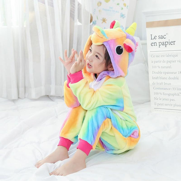 Rainbow Unicorn Children Pajama for Girls Boys Onesie Flannel Children's Pajamas Kigurumi  Animals  Sleepwear Kids Pyjamas 4-12T