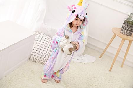 Rainbow Unicorn Children Pajama for Girls Boys Onesie Flannel Children's Pajamas Kigurumi  Animals  Sleepwear Kids Pyjamas 4-12T