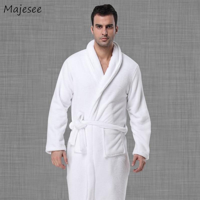 Robes Men Solid Winter Thicker Warm Soft Pockets Leisure Long Sleeve Home Clothing Mens Coral Fleece Bathrobe European Style