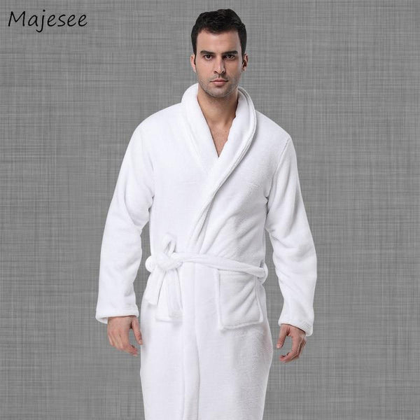 Robes Men Solid Winter Thicker Warm Soft Pockets Leisure Long Sleeve Home Clothing Mens Coral Fleece Bathrobe European Style