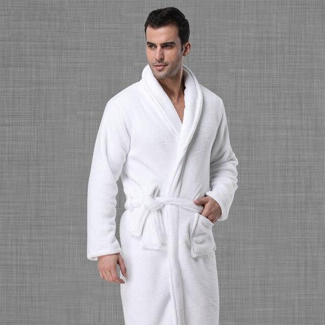Robes Men Solid Winter Thicker Warm Soft Pockets Leisure Long Sleeve Home Clothing Mens Coral Fleece Bathrobe European Style