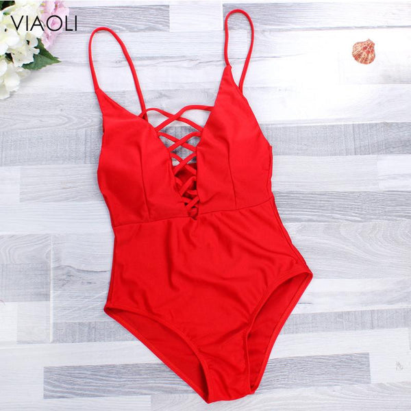 New  One Piece Red Swimsuit Bandage Swimwear Women Monokini Swimming Suit for Women Sexy Bathing Suit Biquini Lady's Beachwear