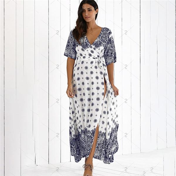 2019 New Summer Women Cover Up Retro Printed Dress Beachwear Beach Tunic Dress Sarongs Sexy Bathing Suit Swimsuit Robe