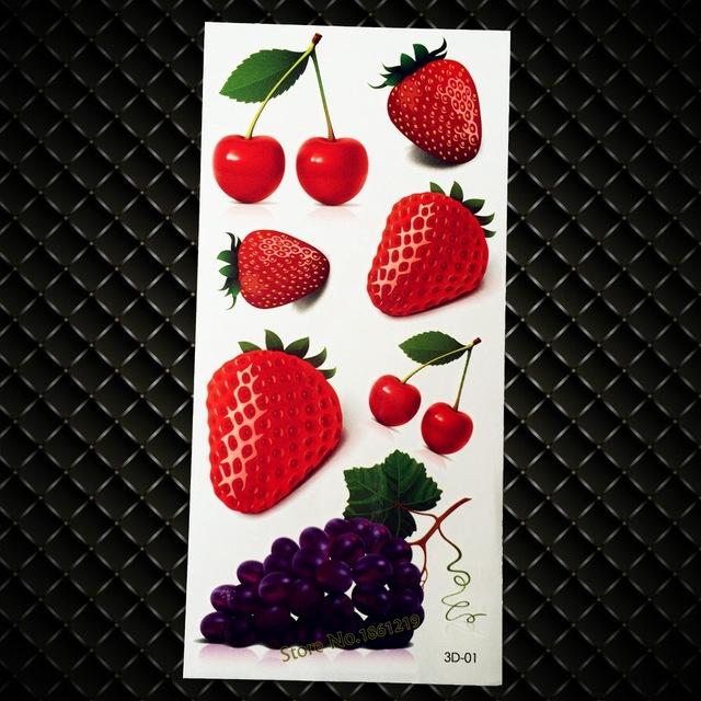 New Vivid 3D Tattoo Red Lip Cherry Strawberry Pumpkin Design Flash Temporary Tattoo Sticker Men Women Body Art Fake Tattoo G3D33