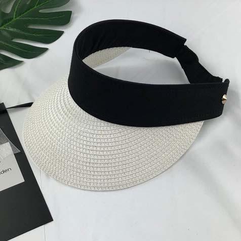 2019 New Simple Summer Straw Sun Hat Women Pearl Backable Sun Visor Hat with Big Heads Wide Brim UV Protection female cap