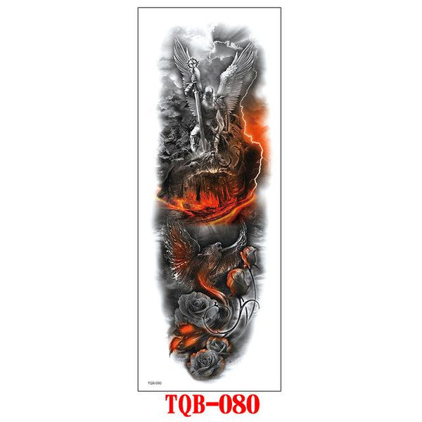 FULL SLEEVE ARM TEMPORARY TATTOO, ORIENTAL DRAGON, LOTUS FLOWERS, MENS, WOMENS