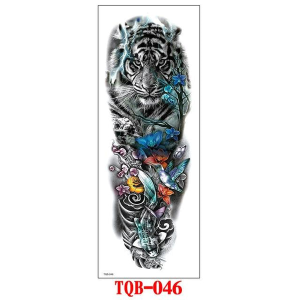 FULL SLEEVE ARM TEMPORARY TATTOO, ORIENTAL DRAGON, LOTUS FLOWERS, MENS, WOMENS