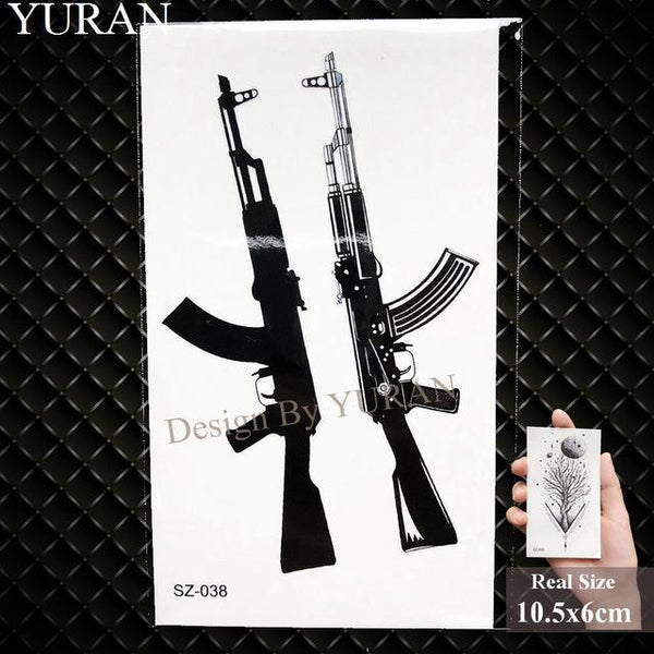 YURAN New Black Gun Men Fashoin Tattoo Stickers Women Body Arm Temporary Tattoo AK Rifle Waterproof Tatoos Sniper Transferable