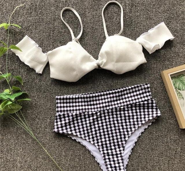 Midou High Waist 2019 Bikini Women Swimwear Bathing Suit Plaid Bikini Set Beach Wear Monokini Maillot De Bain Femme Swimsuit