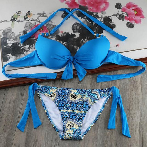 Bikini Solid Strappy Bandage Bikinis Set White Push Up Bikini Swimwear Bandeau Brazilian Swimsuit Bathing Suit Maillot De Bain