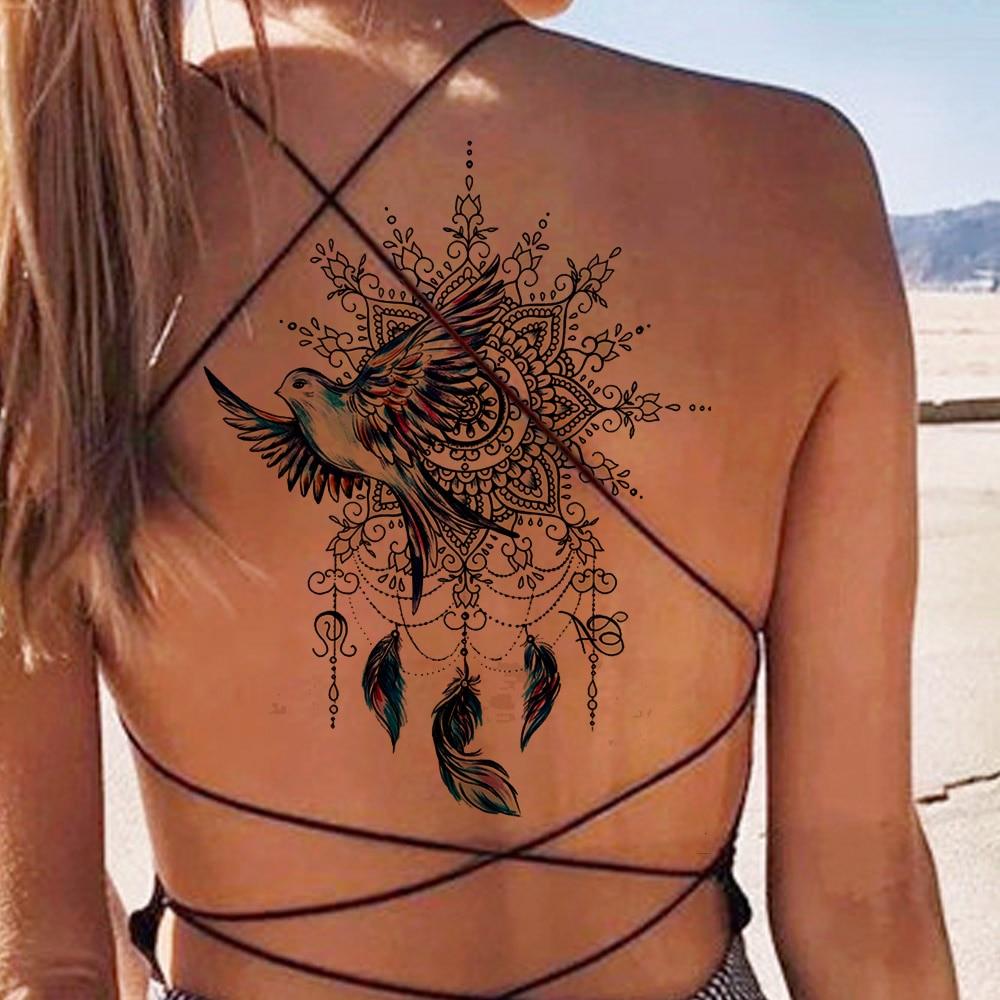 Peace Gigeon DreamCatcher Henna Mandala Flower Bird Totem Temporary Tattoo Sticker Feather Waterproof Tattoo Body Art Fake Tatoo