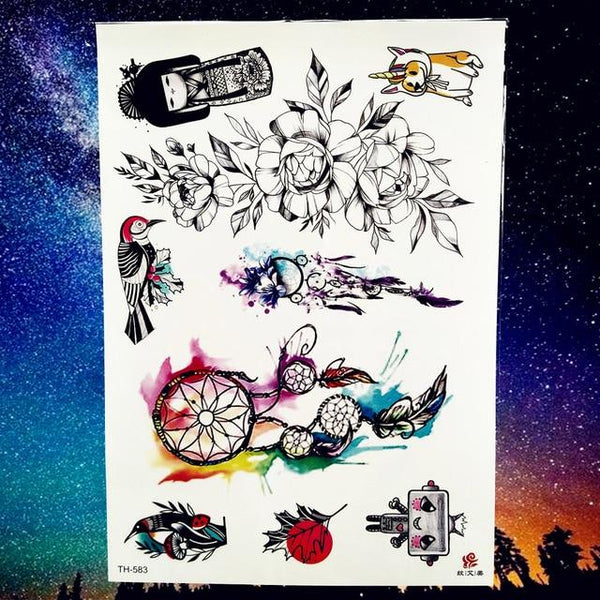 Peace Gigeon DreamCatcher Henna Mandala Flower Bird Totem Temporary Tattoo Sticker Feather Waterproof Tattoo Body Art Fake Tatoo