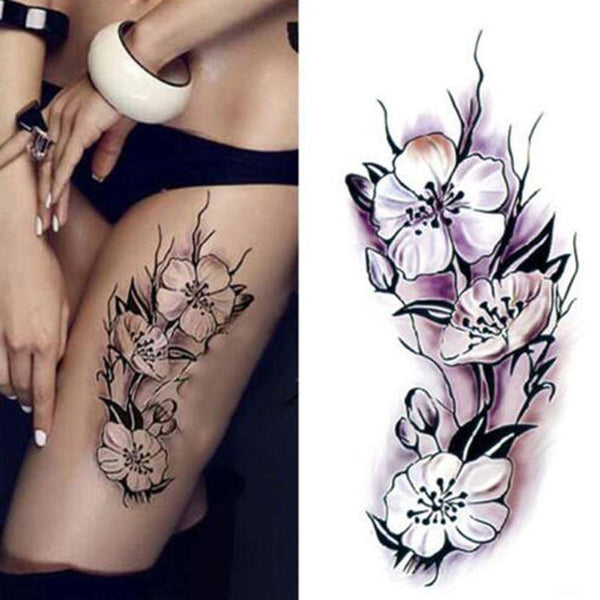 2017 Waterproof temporary tattoos stickers sexy romantic dark Purple Flowers henna fake body art flash tattoo sleeve