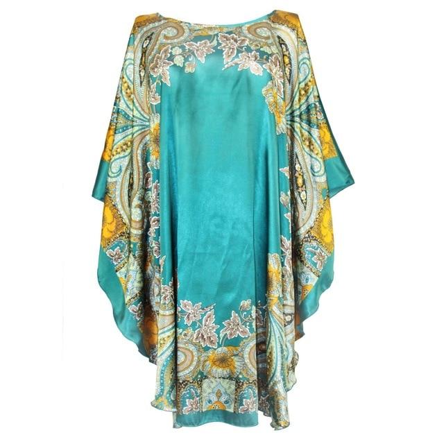 Sexy Female Silk Rayon Robe Bath Gown Nightgown Summer Casual Home Dress Printed Loose Sleepwear Plus Size Nightwear Bathrobe
