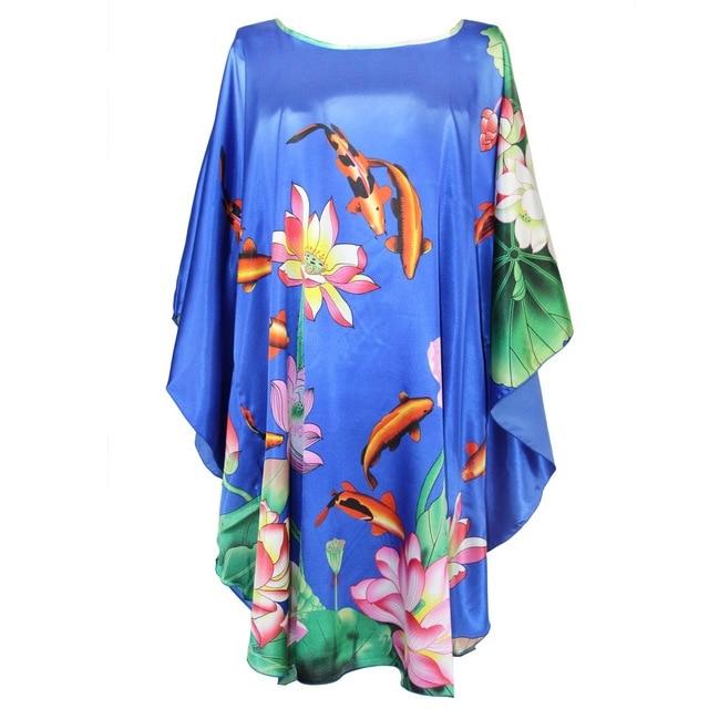 Sexy Female Silk Rayon Robe Bath Gown Nightgown Summer Casual Home Dress Printed Loose Sleepwear Plus Size Nightwear Bathrobe
