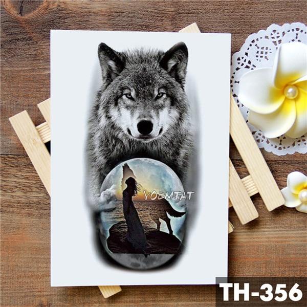 Tribal Wolf Moon Pine Tree Temporary Tattoo Sticker Fox Waterproof Tattoos Forest Body Art Arm Fake Tatoo Men Women