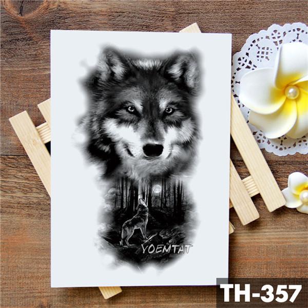 Tribal Wolf Moon Pine Tree Temporary Tattoo Sticker Fox Waterproof Tattoos Forest Body Art Arm Fake Tatoo Men Women
