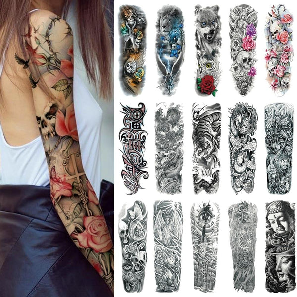 Sexy Skull Women Body Art Flash Waterproof Tattoo Stickers 48*17CM Big Temporary Tattoo Full Arm Sleeve Tatto Men Girl #288345