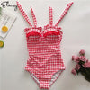 2019 Women Sexy One Piece Swimsuit Vintage Plaid Push Up Girls Bathing Suit Bandage Summer Monokini Bodysuit Maillot De Bain