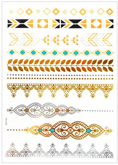 Temporary golden tattoos stickers jewelry bracelet party tattoos fashion   flash tattoo paste makeup girsl arm waterproof tattoo
