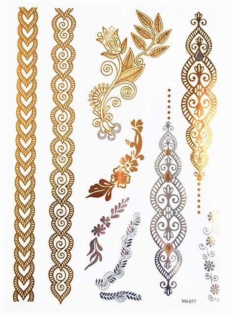 Temporary golden tattoos stickers jewelry bracelet party tattoos fashion   flash tattoo paste makeup girsl arm waterproof tattoo