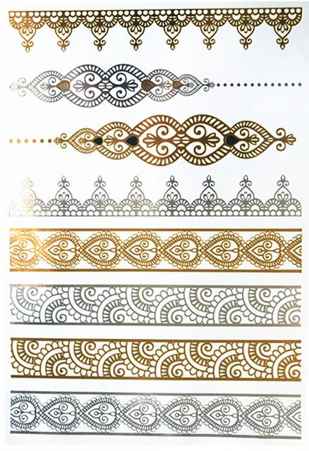Temporary golden tattoos stickers jewelry bracelet party tattoos fashion   flash tattoo paste makeup girsl arm waterproof tattoo