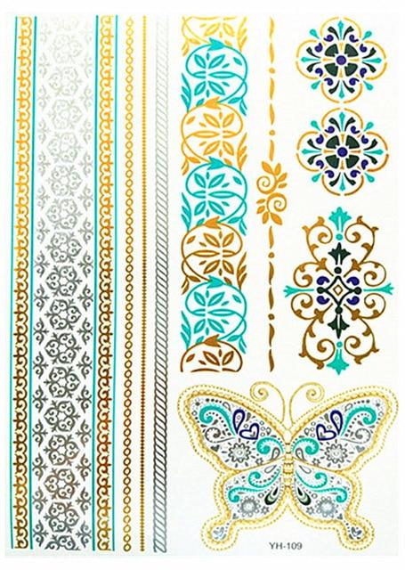 Temporary golden tattoos stickers jewelry bracelet party tattoos fashion   flash tattoo paste makeup girsl arm waterproof tattoo